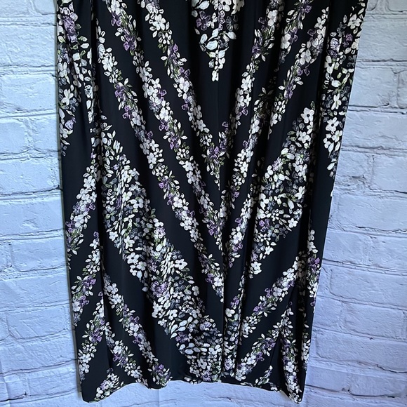 BCBG Max Azria Black Floral Sleeveless Faux Leather Shoulders Midi Dress Size S - Picture 3 of 5